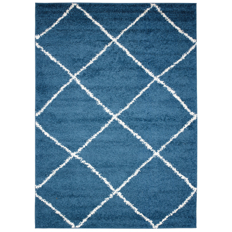 Ebern Designs Jaritzi Flatweave Blue/White Rug Wayfair.co.uk